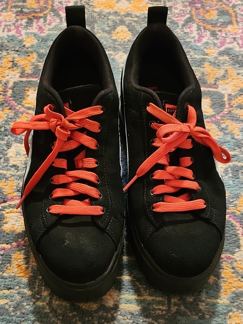 Puma Black Dua Lipa Platform Sneakers with Orange Laces & Light Blue Puma Logo